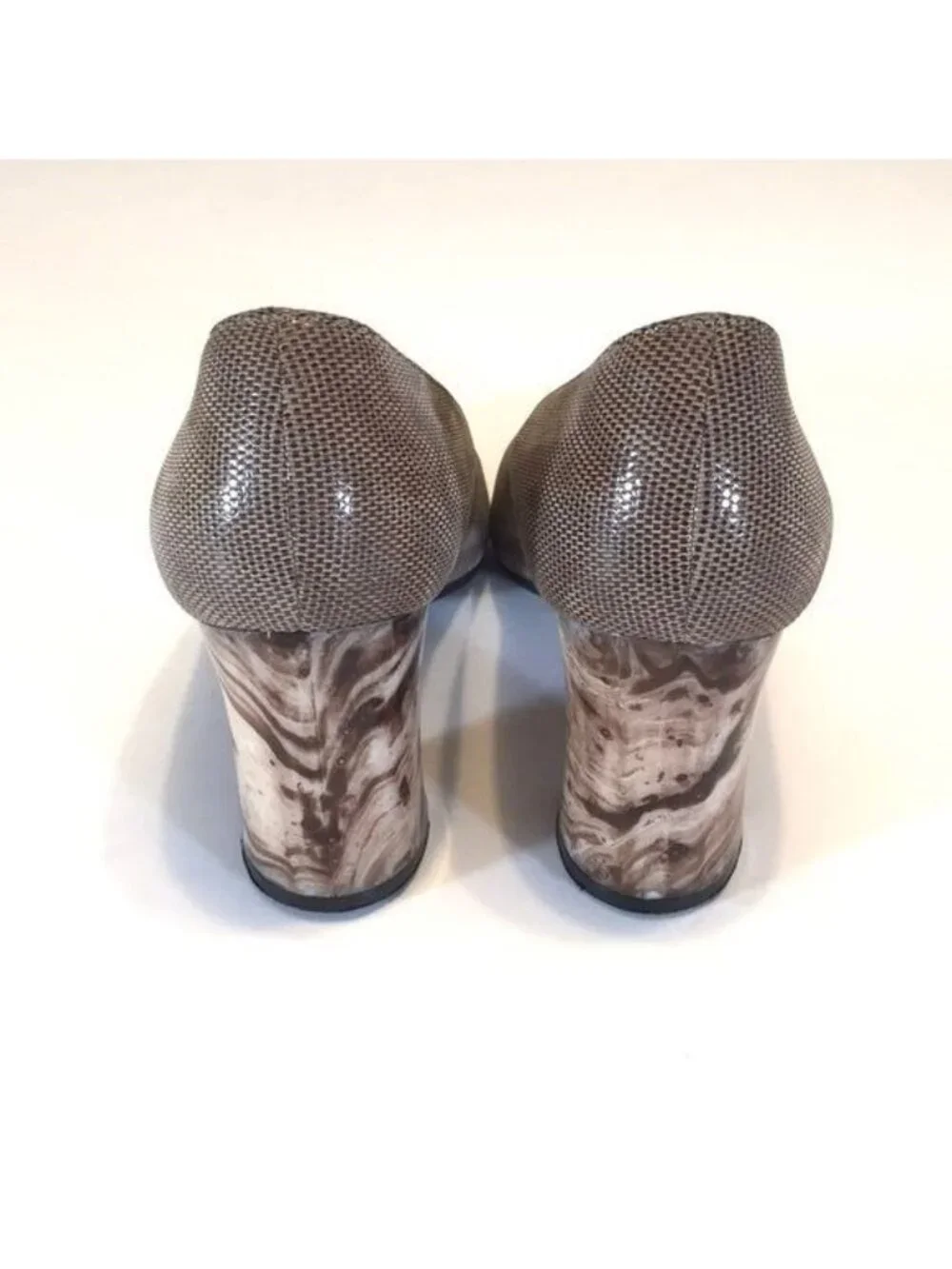 Pancaldi Womens Marble Block Heel Pumps Taupe Brown Leather Italy size 6.5